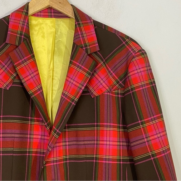 MR TURK Plaid Blazer Red Black Lapel Sport Coat 38 - Picture 5 of 14